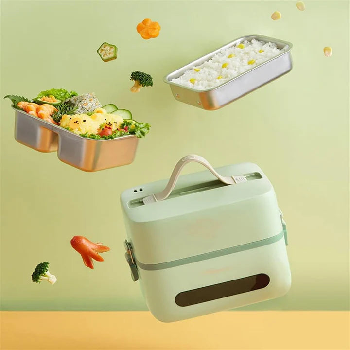 Bear Electric Lunch Box Scaldavivande Elettrico Portatile con Doppio Scomparto in Acciaio Inox, Contenitore per Cibo Rimovibile, Cottura a Vapore per Pranzi Sani e Veloci