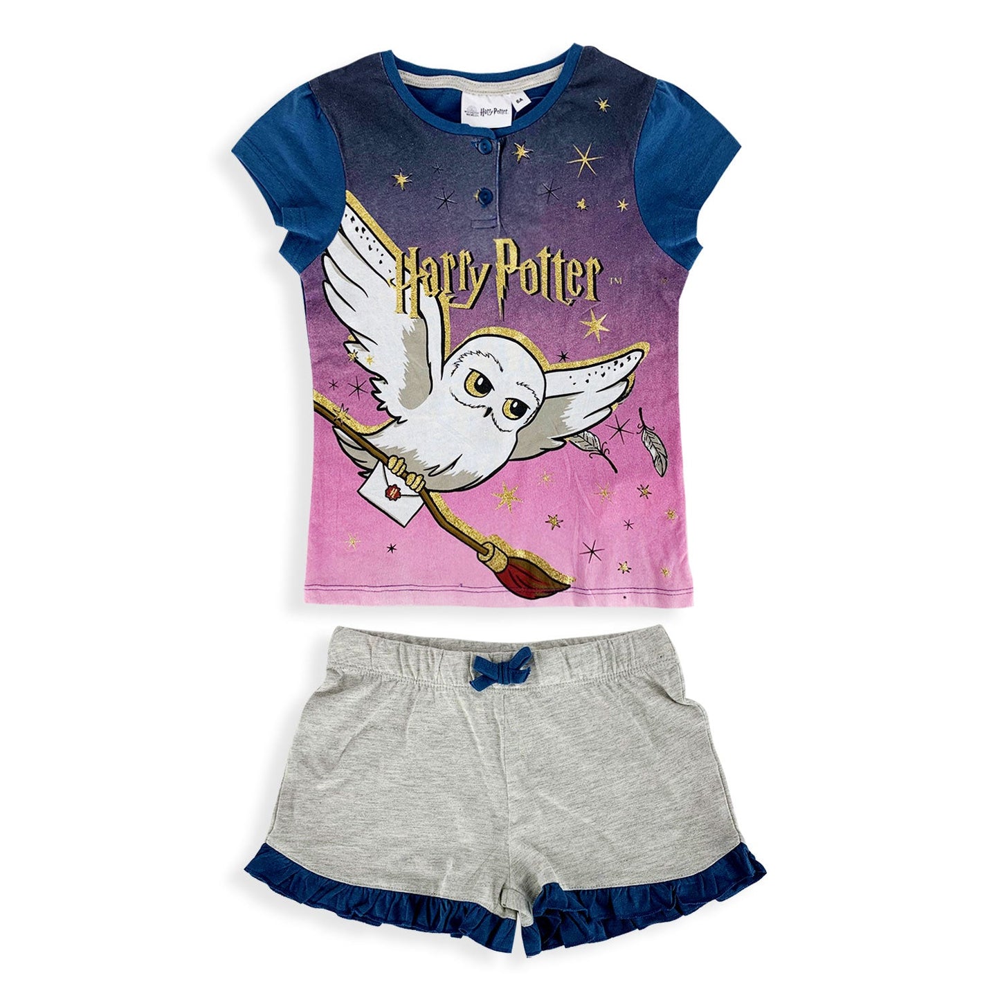 Pigiama bambina Harry Potter completo t-shirt e pantaloncino estivo cotone 5198