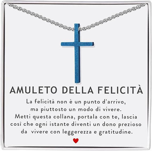 Collana Croce Blu - Amuleto della Felicità.