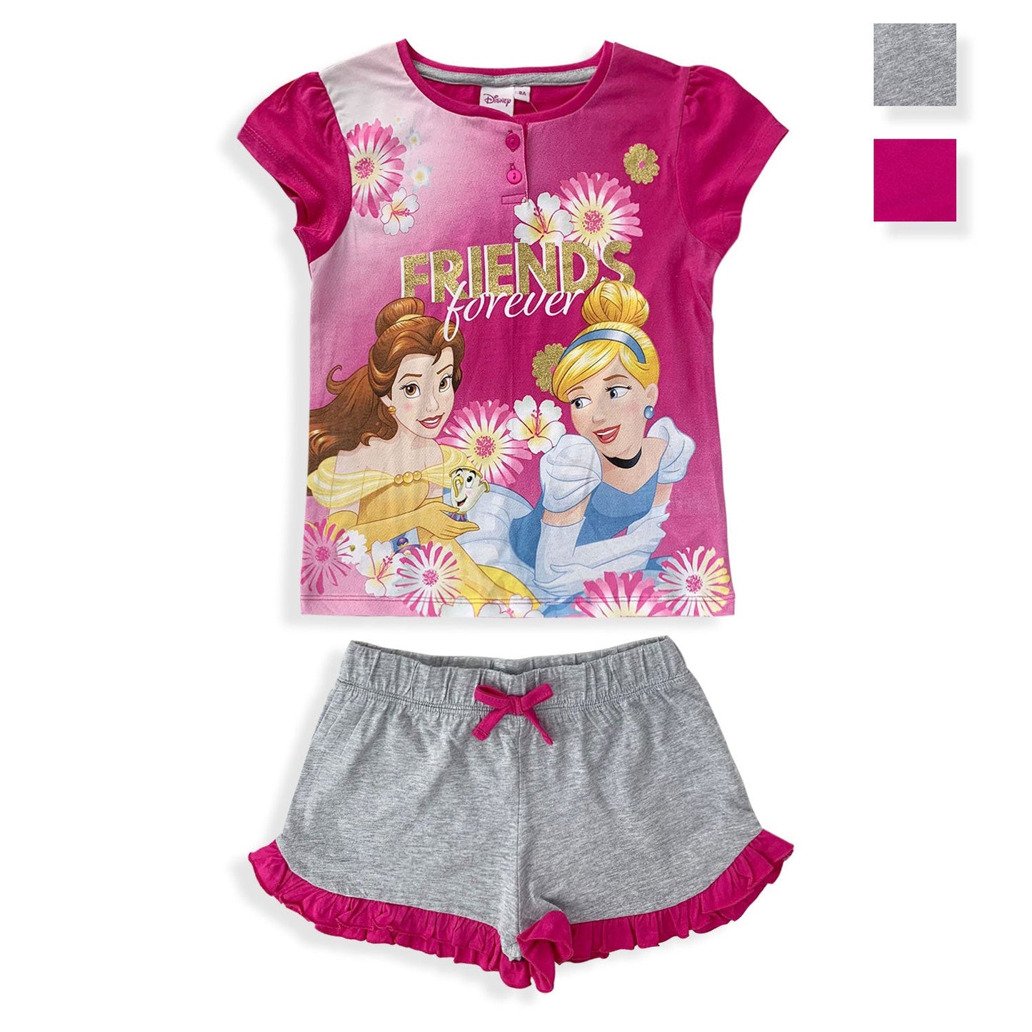 Pigiama corto bambina Disney Princess completo t-shirt pantaloncino cotone 5361