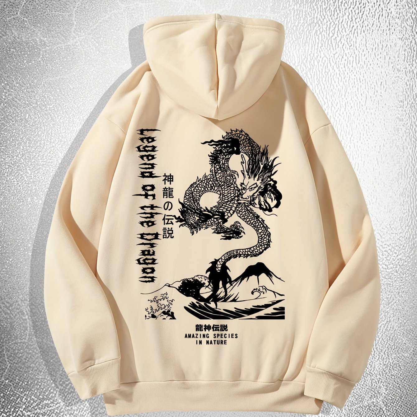 Dragon Print, Men's Casual Hoodie, Drawstring Pocket Hoodie