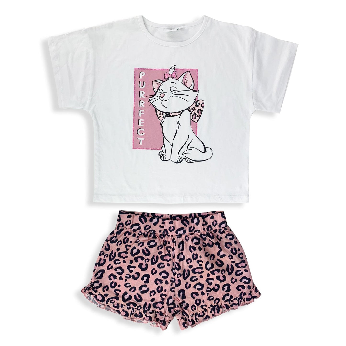 Pigiama corto bambina Disney Aristogatti Marie T-shirt pantaloncino cotone 5424