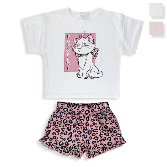 Pigiama corto bambina Disney Aristogatti Marie T-shirt pantaloncino cotone 5424
