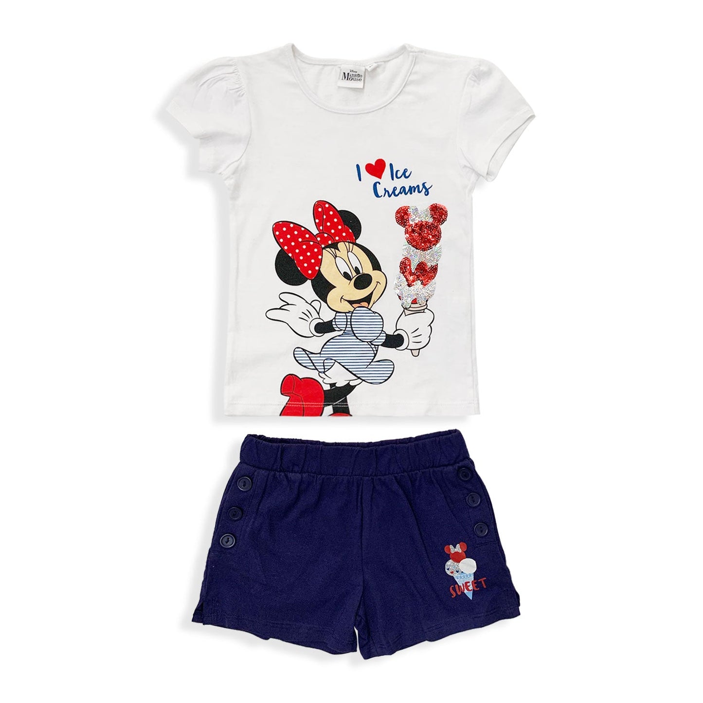 Completo bambina Disney Minnie Mouse t-shirt e pantaloncino in cotone 5452
