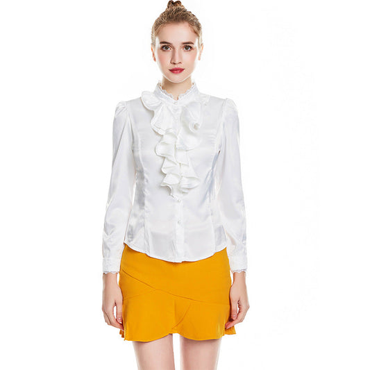 Women's Fashion Solid Color Long Sleeve Silk-like Shirt