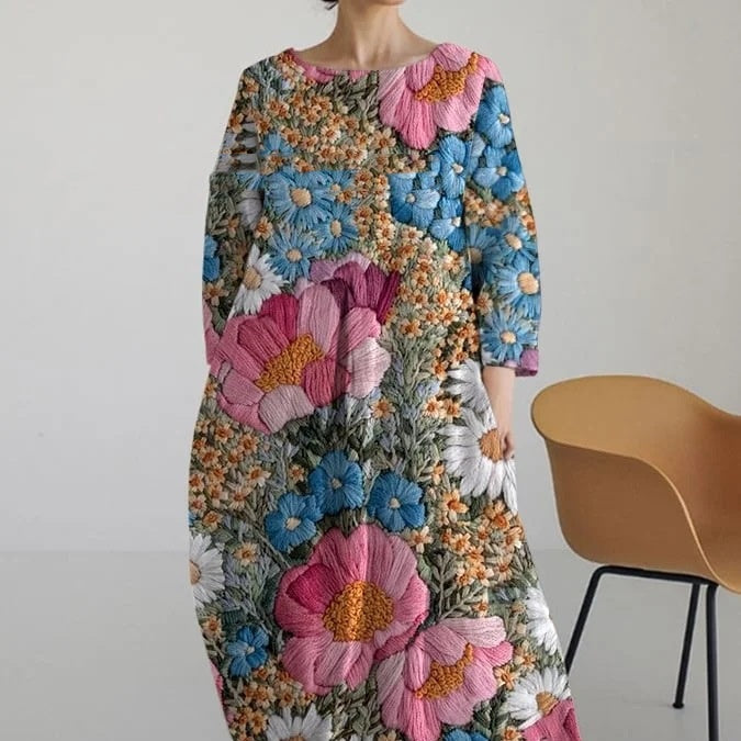 Women's Loose Round Neck Fashion Printed Dress