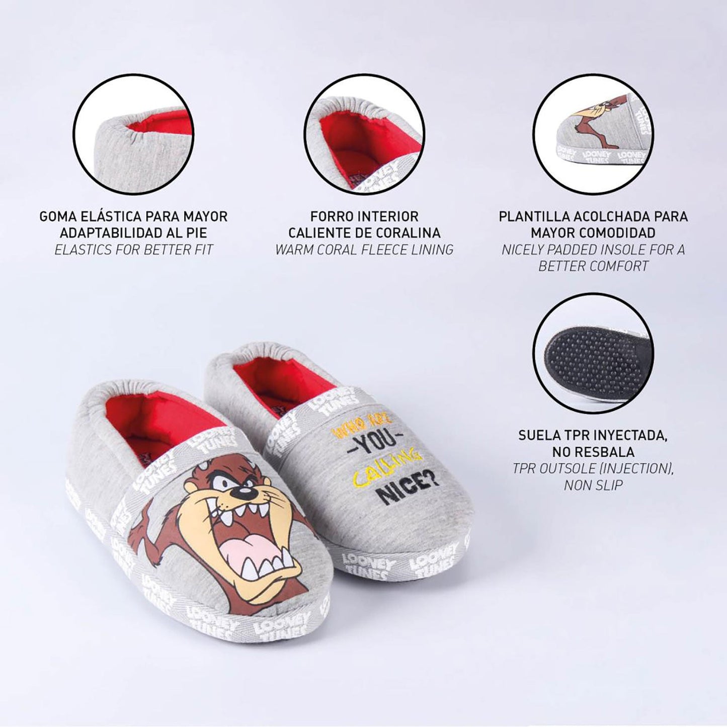 Pantofole invernali chiuse Looney Tunes antiscivolo bambino Tazmania 5556