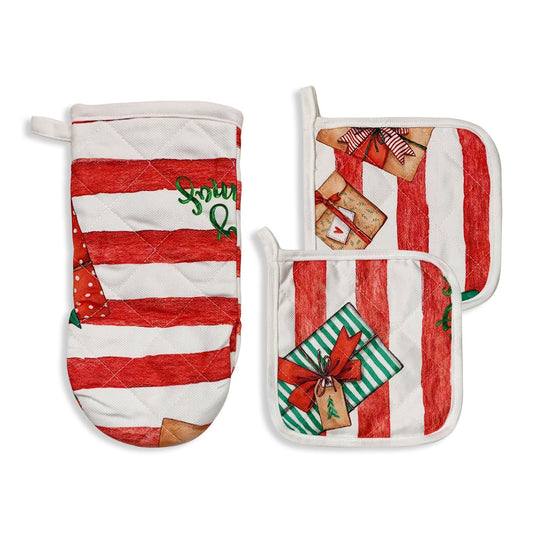 Set 3 pezzi Guanto forno e 2 Presine decori Natalizi idea regalo Natale 5643