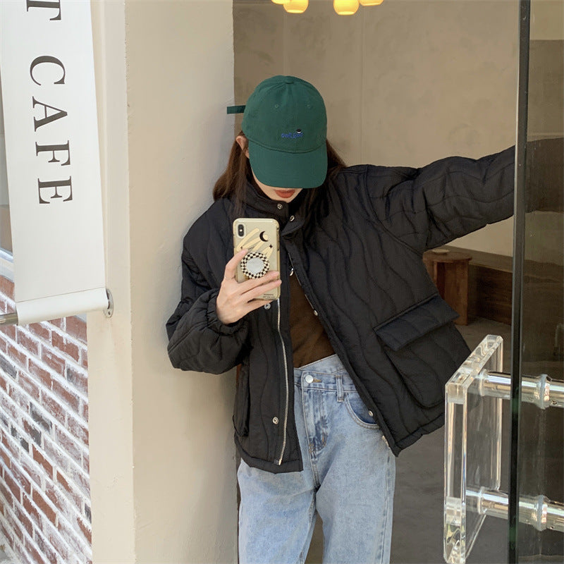 Women's Simple Stand Collar Wavy Cotton-padded Jacket