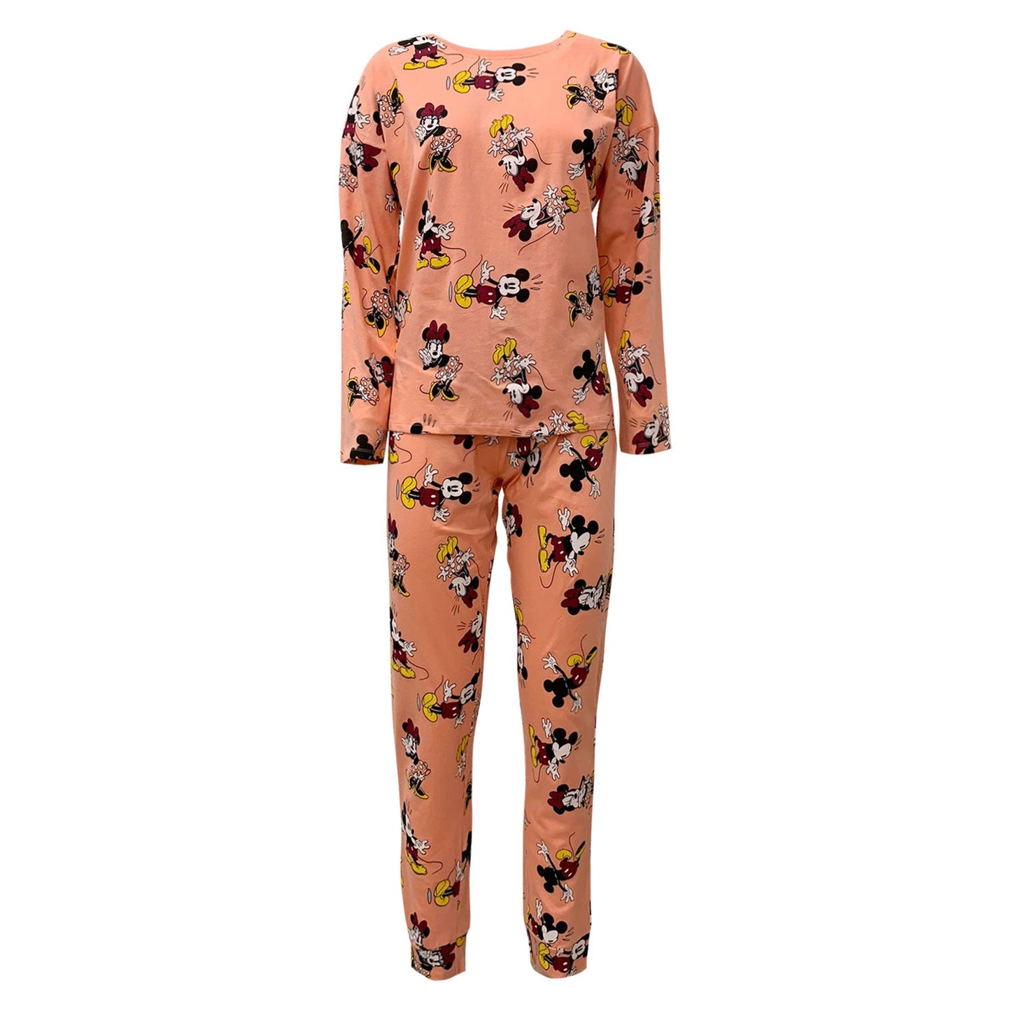 Pigiama lungo donna Disney Minnie Mouse maglia pantalone ragazza in cotone 5693