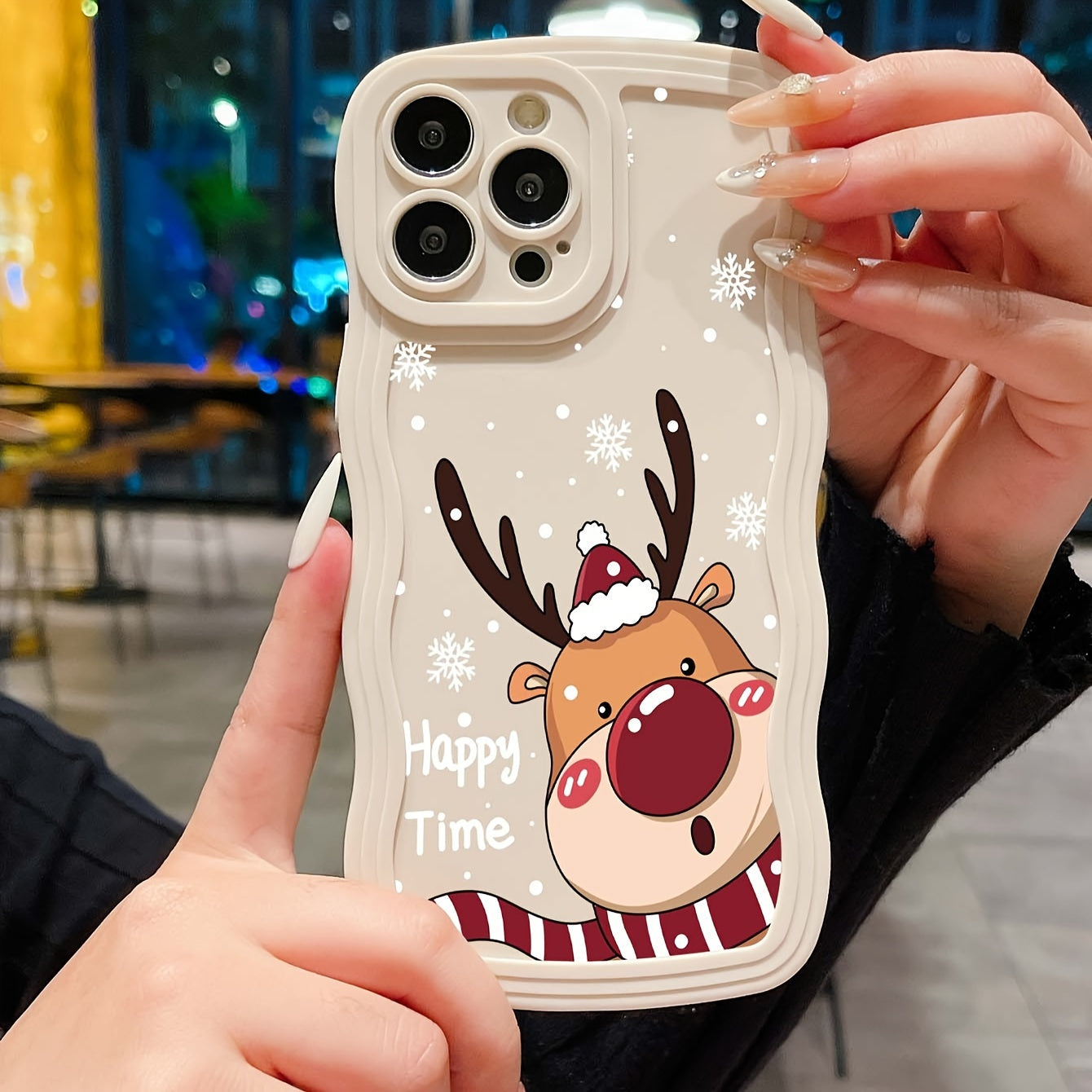 1pc Wave White Color Printing Christmas Fawn All-round Protection Mobile Phone Case Suitable for Iphone7 8 X XS XR 11 12 13 14 15 16 PRO PLUS PROMAX