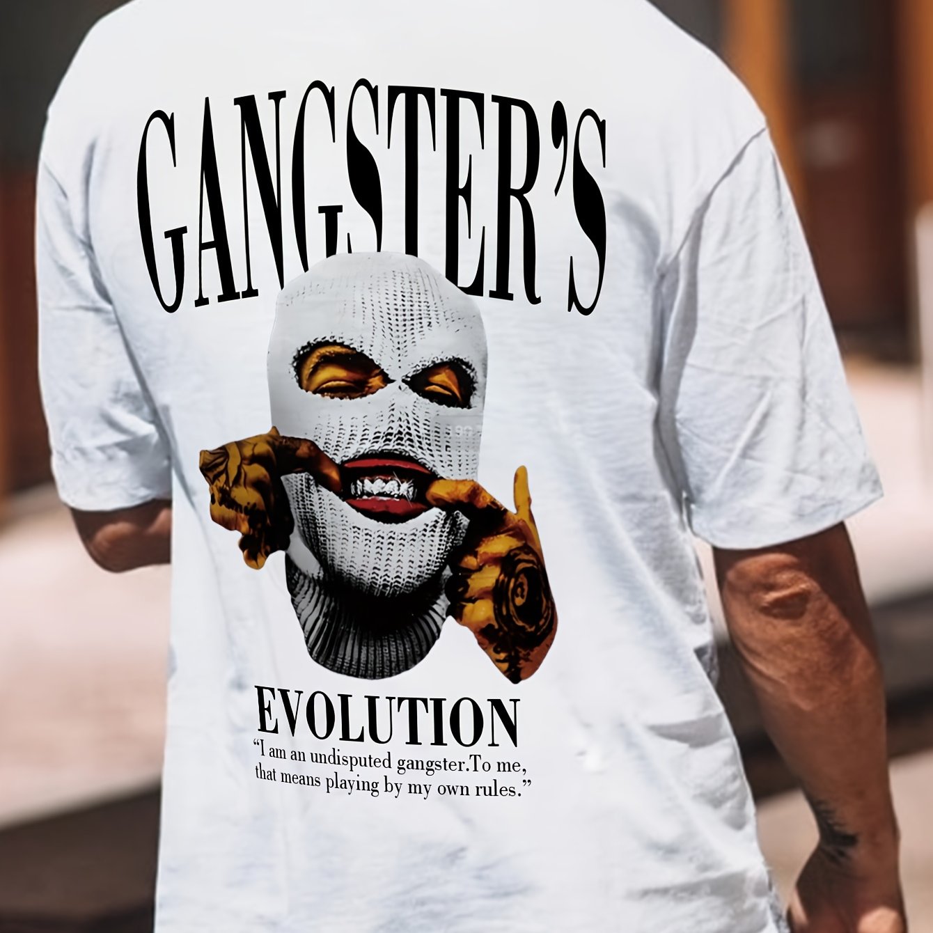 Gangster Print Round Neck Comfortable Short-sleeve Shirt With New Men's Fashion Pattern Print, Suitable For Casual Daily Outdoor Activities At Home