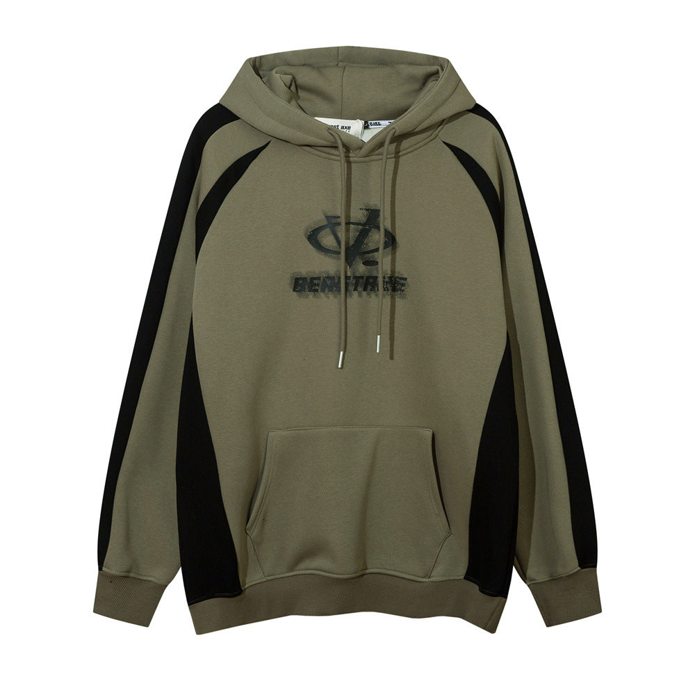 European And American Color Contrast Patchwork Fleece-lined Sports Sweater