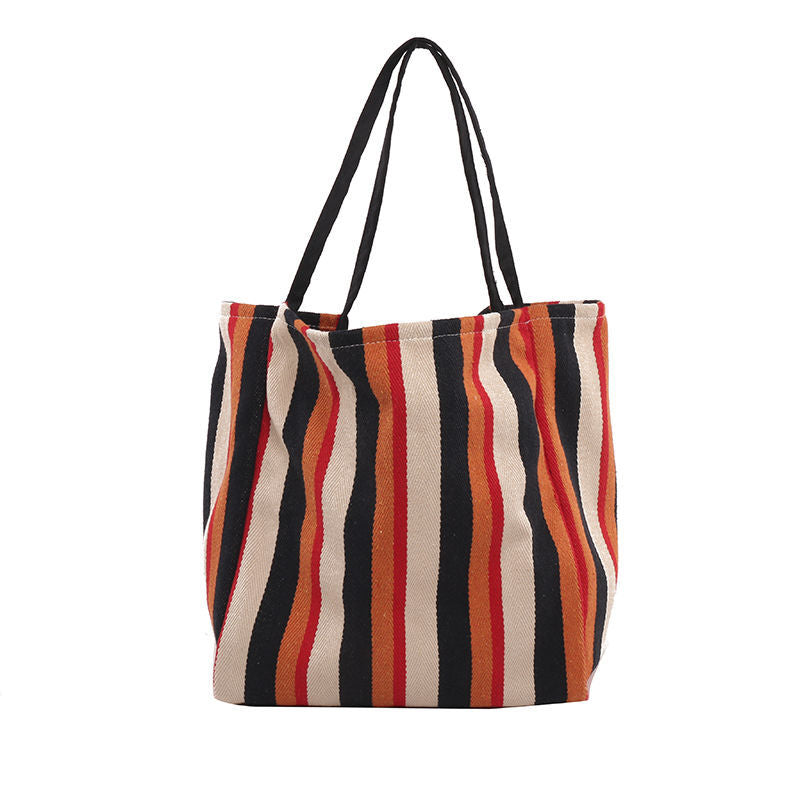Color Woven Canvas Shoulder Bag For Students