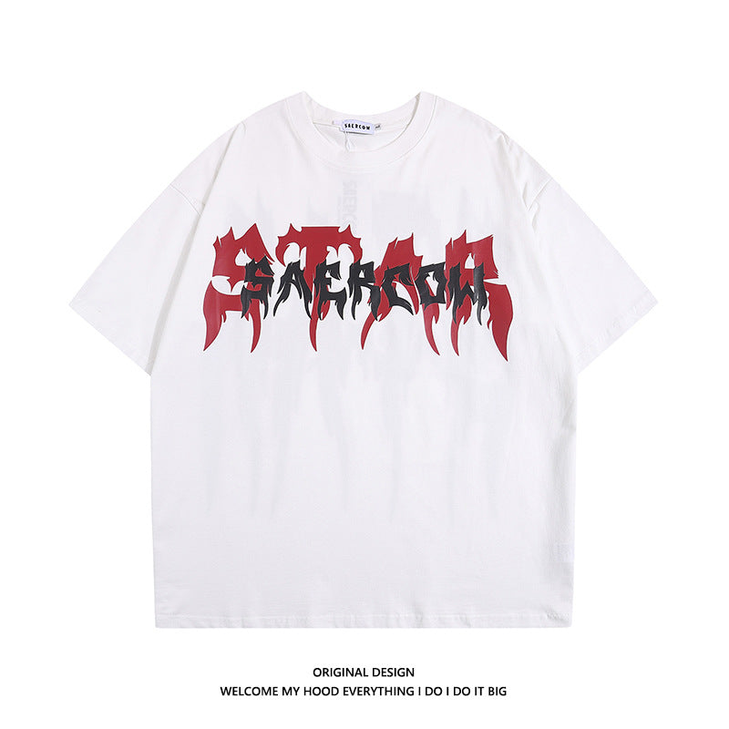 American Style Trend Hip Hop Letter Print Summer T-shirt Short Sleeve