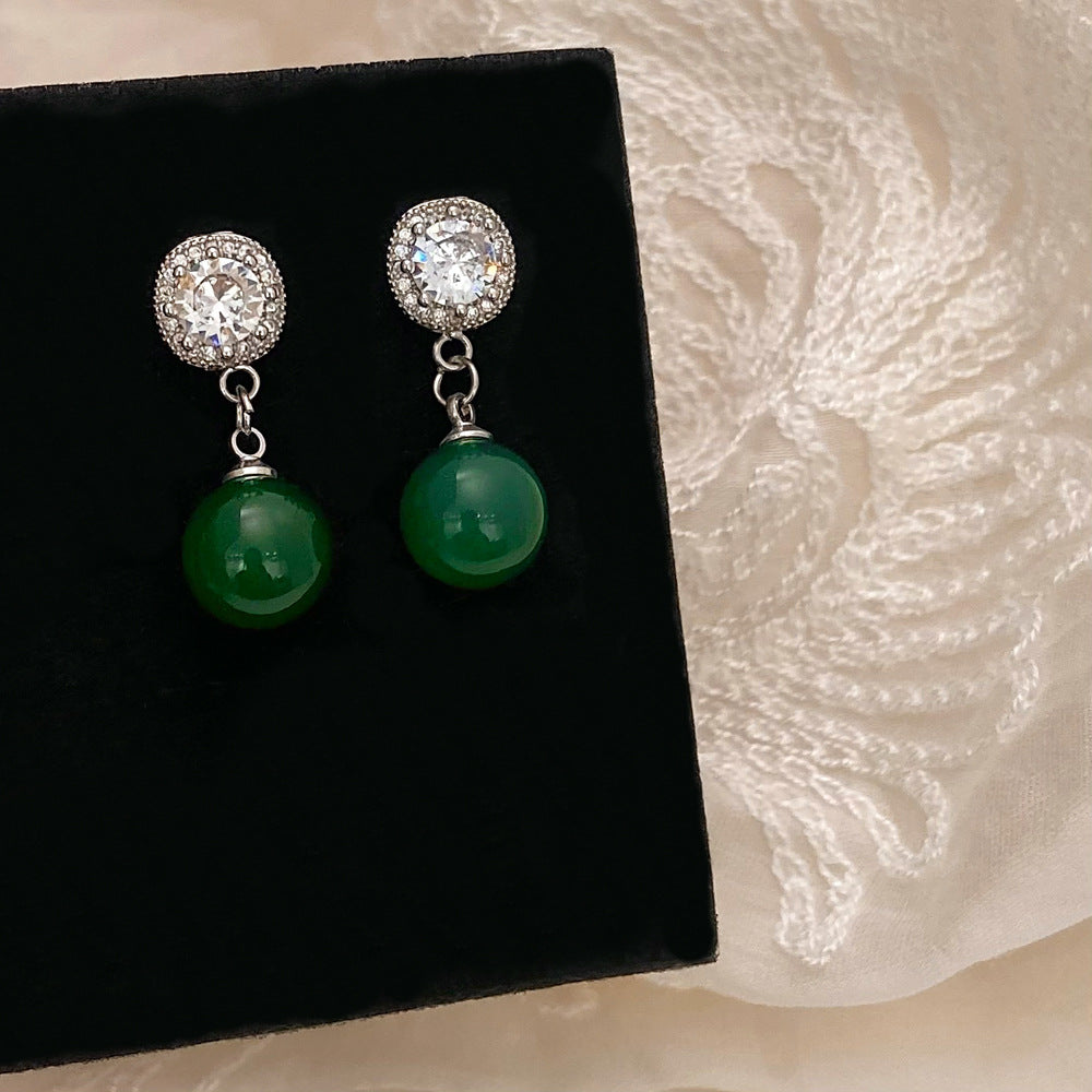 Green Chalcedony Pendant Tassel Earrings Fashion Green