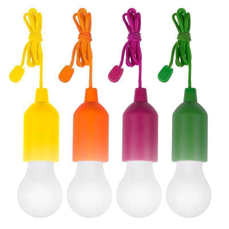 Portable battery-powered LED light bulb with cord, 10 pieces