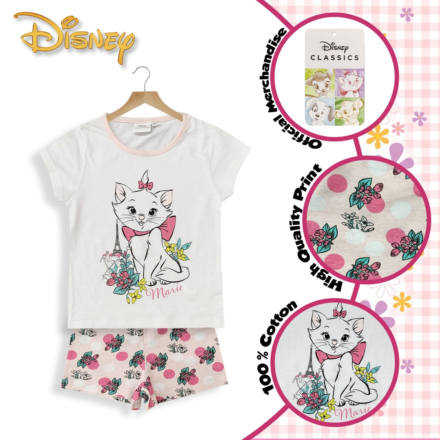 Pigiama bambina Disney Aristogatti Marie pantaloncino in cotone stampato 6032