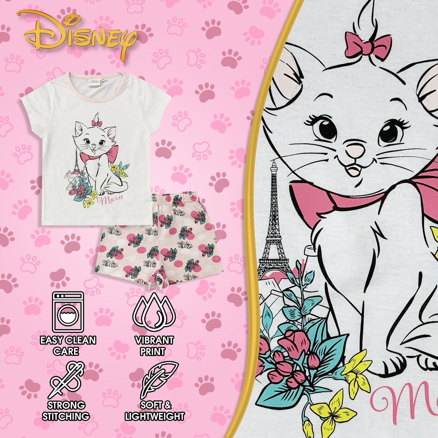 Pigiama bambina Disney Aristogatti Marie pantaloncino in cotone stampato 6032