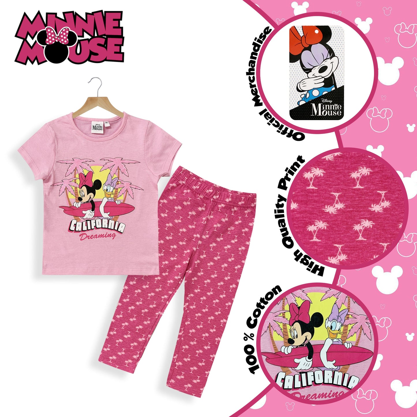 Pigiama bambina Disney Minnie Mouse pantalone lungo in cotone con glitter 6033