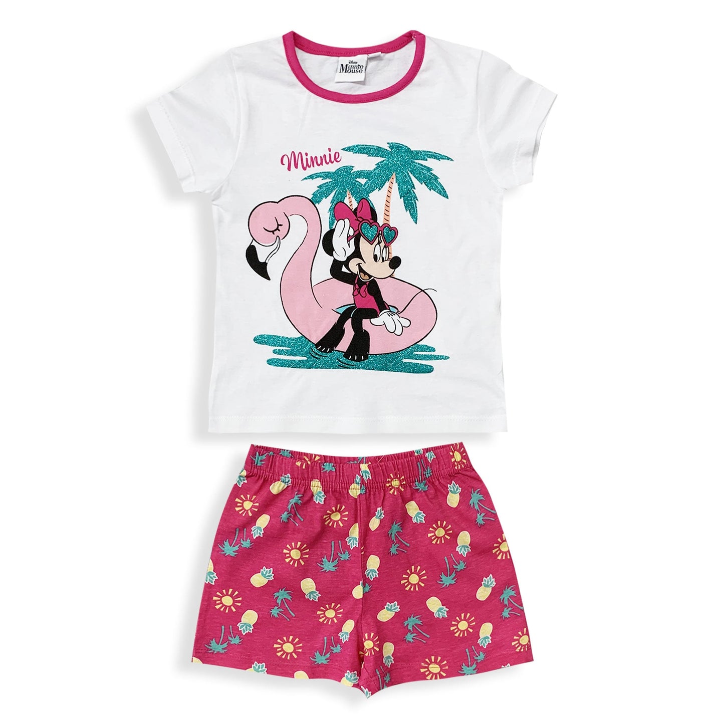 Pigiama bambina Disney Minnie Mouse t-shirt  pantaloncino in cotone glitter 6034