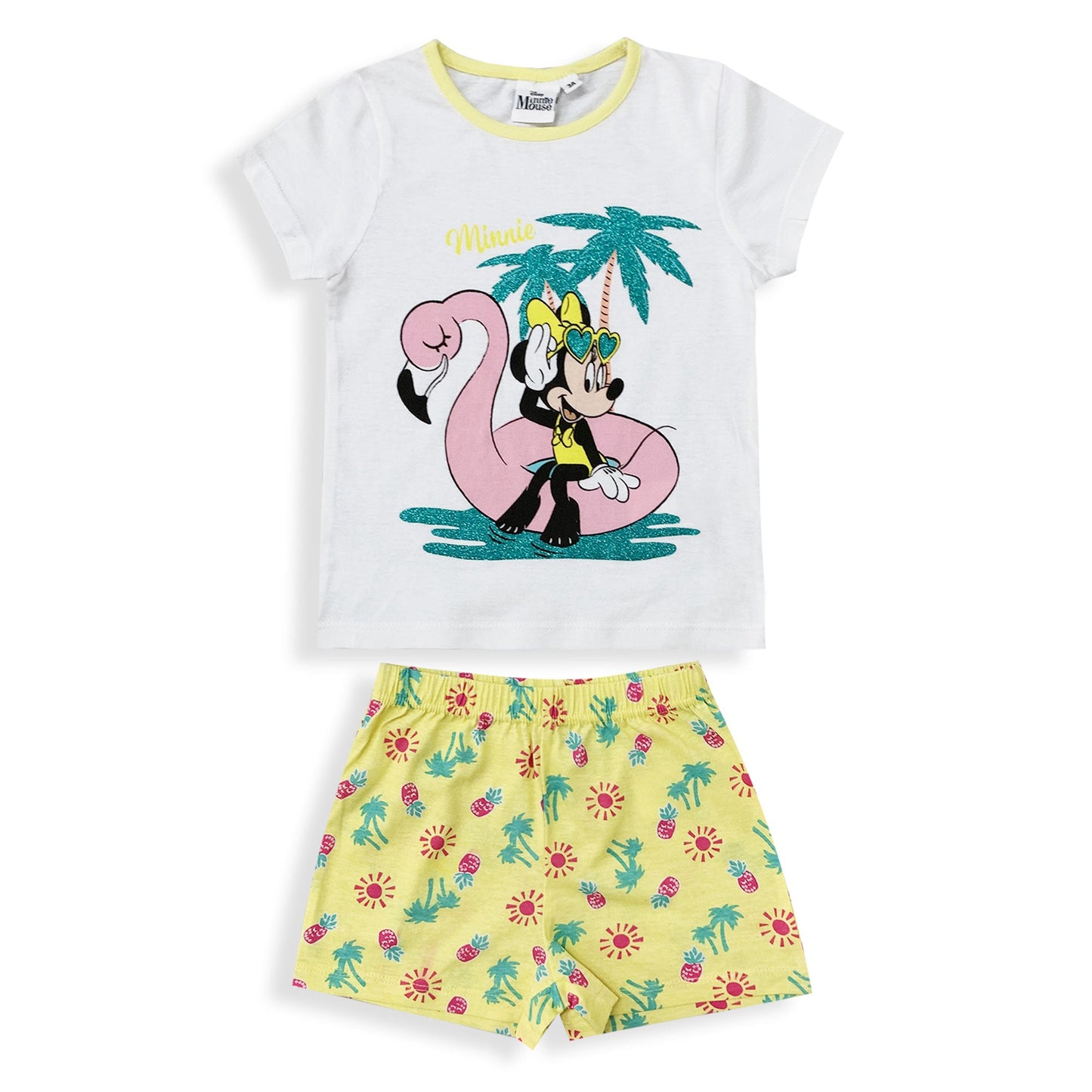 Pigiama bambina Disney Minnie Mouse t-shirt  pantaloncino in cotone glitter 6034