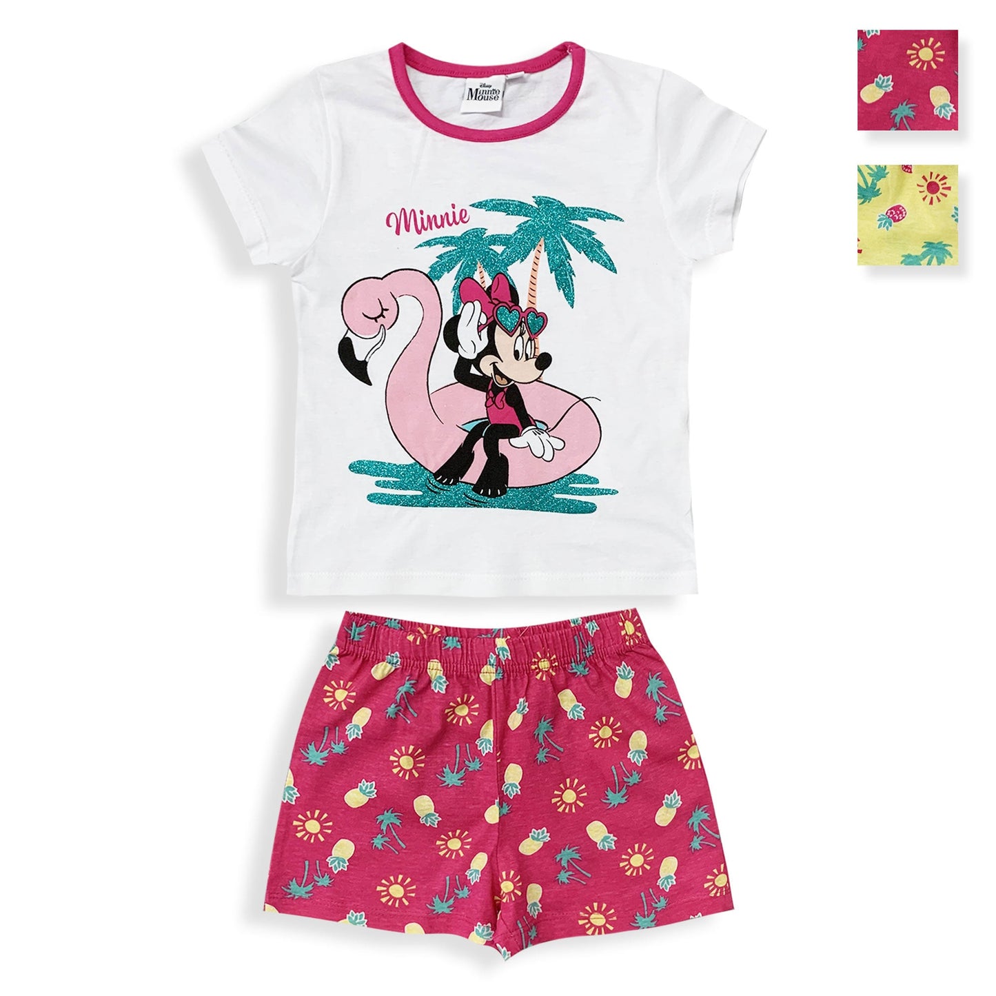Pigiama bambina Disney Minnie Mouse t-shirt  pantaloncino in cotone glitter 6034