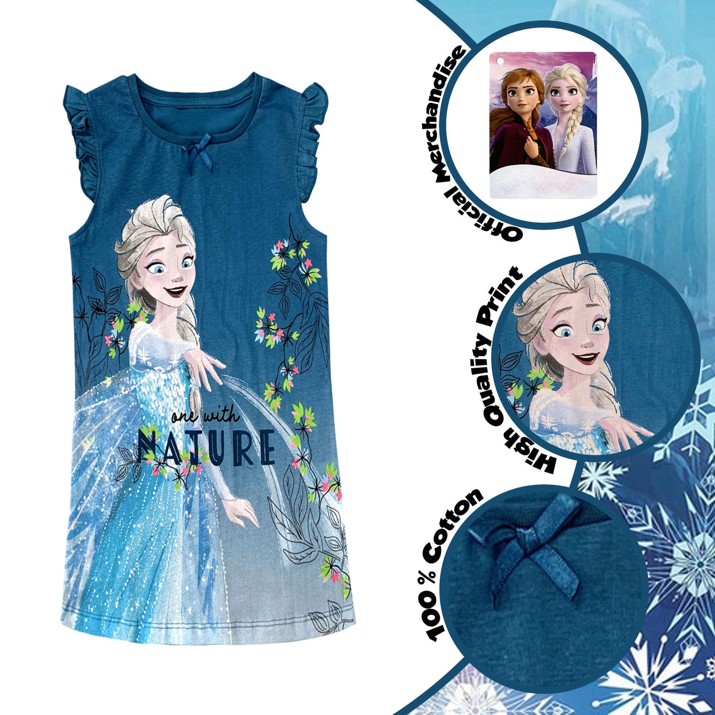 Camicia da notte bambina Disney Frozen Elsa canotta con rouches in cotone 6080