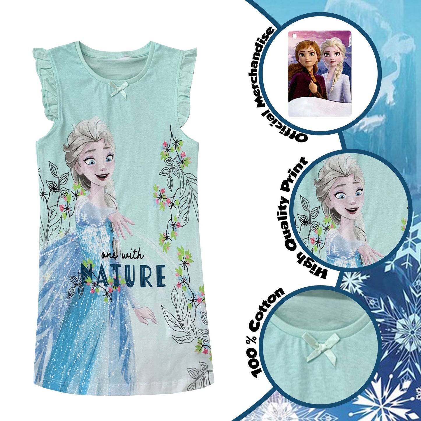 Camicia da notte bambina Disney Frozen Elsa canotta con rouches in cotone 6080
