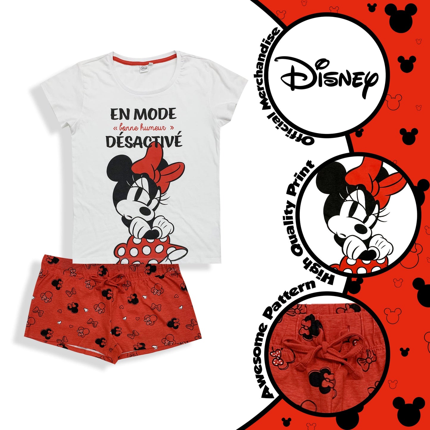 Pigiama corto donna Disney Minnie Mouse t-shirt e short in cotone estivo 6092