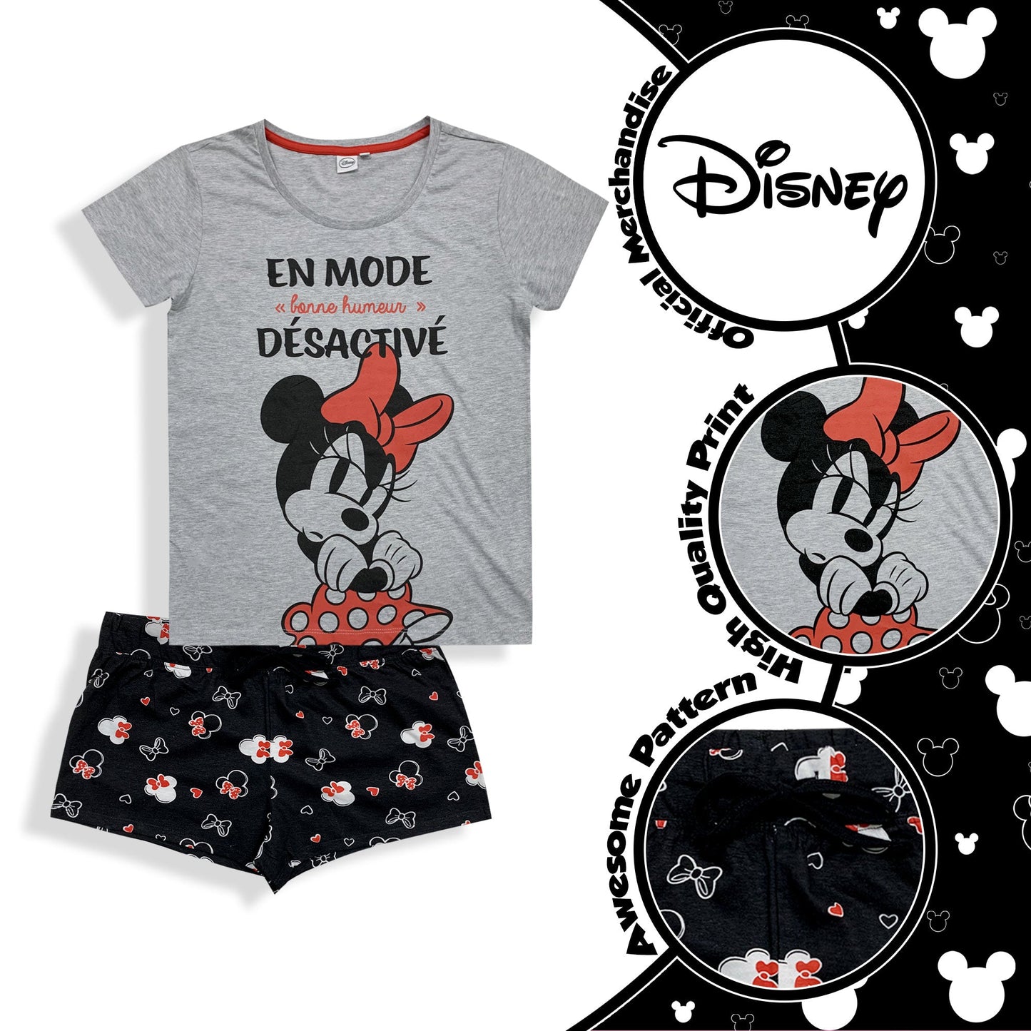 Pigiama corto donna Disney Minnie Mouse t-shirt e short in cotone estivo 6092