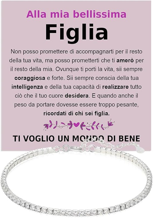 Bracciale Tennis A mia Figlia in Argento Sterling 925 - Ti voglio un Mondo di Bene.
