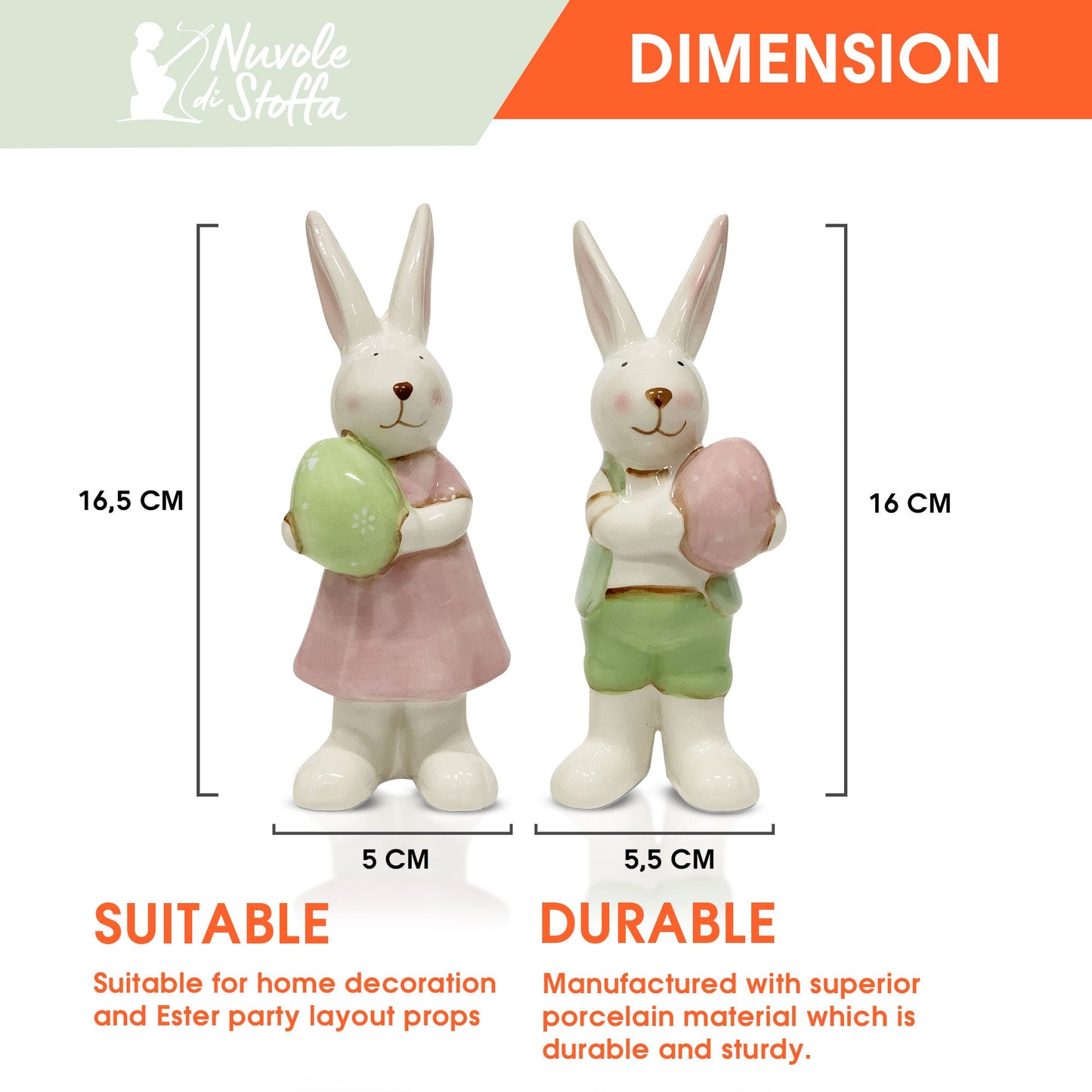 Coniglietto di Pasqua Decorazione pasquale in ceramica Nuvole di Stoffa 6114