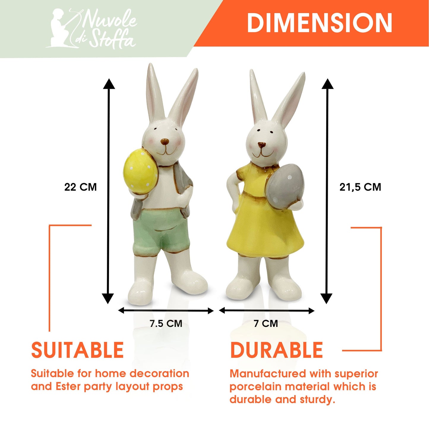 Coniglietto di Pasqua Decorazione pasquale in ceramica Nuvole di Stoffa 6115