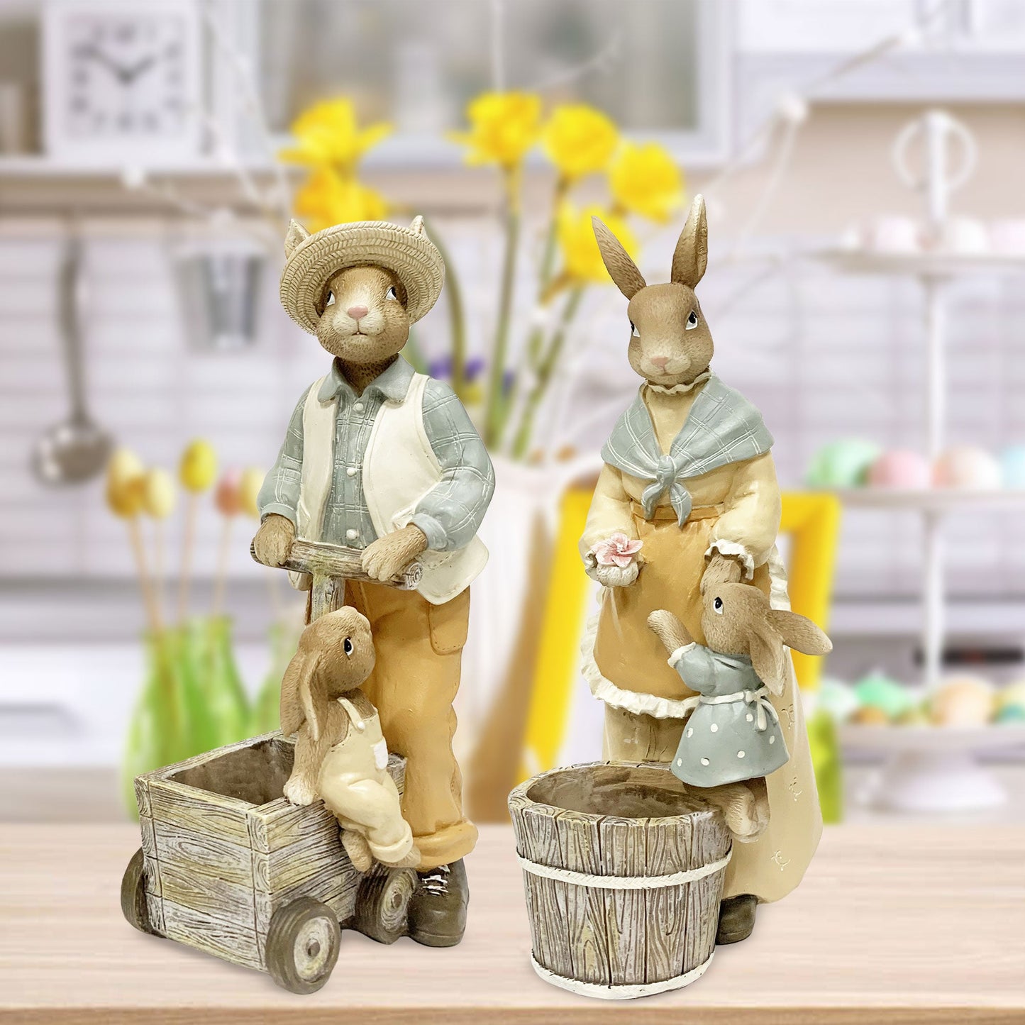 Famiglia Coniglietti Pasqua Decorazione pasquale in resina Nuvole di Stoffa 6116