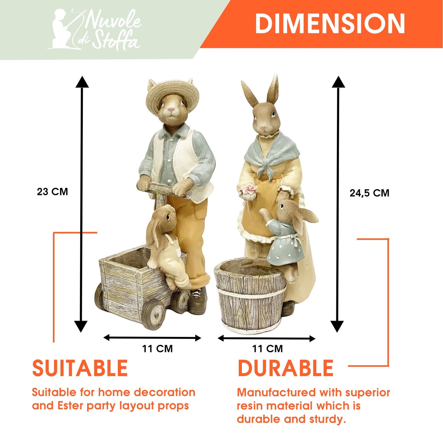 Famiglia Coniglietti Pasqua Decorazione pasquale in resina Nuvole di Stoffa 6116