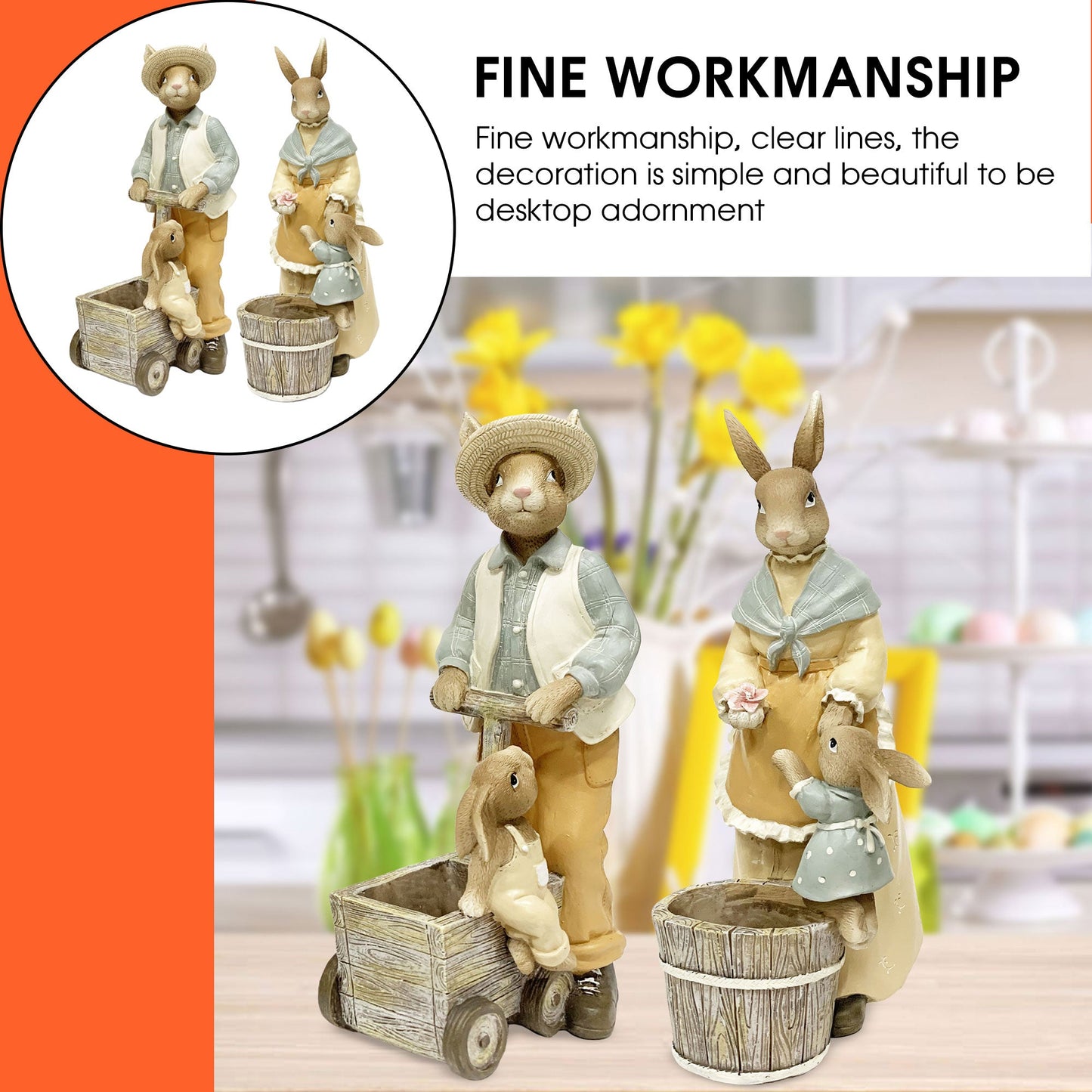 Famiglia Coniglietti Pasqua Decorazione pasquale in resina Nuvole di Stoffa 6116