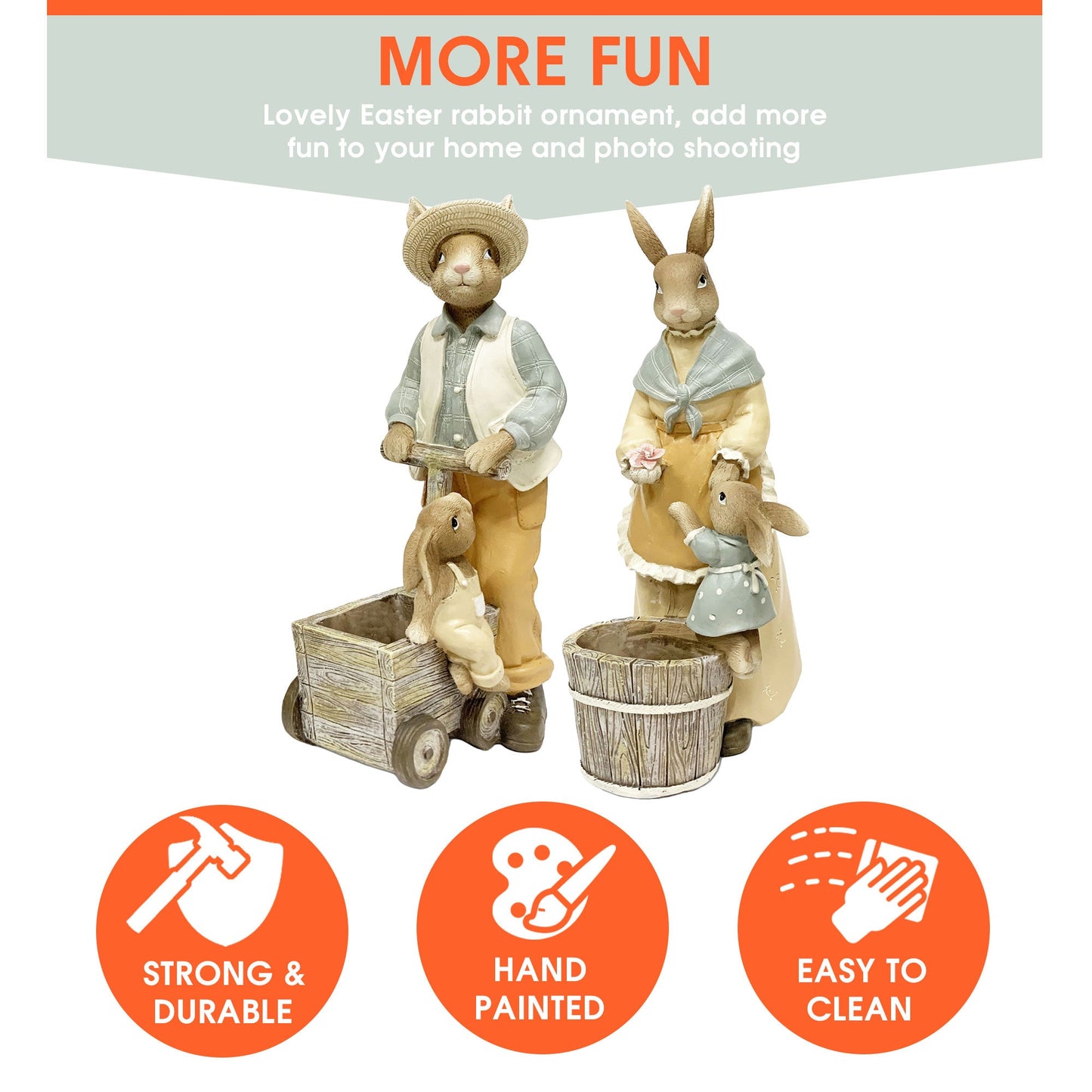 Famiglia Coniglietti Pasqua Decorazione pasquale in resina Nuvole di Stoffa 6116