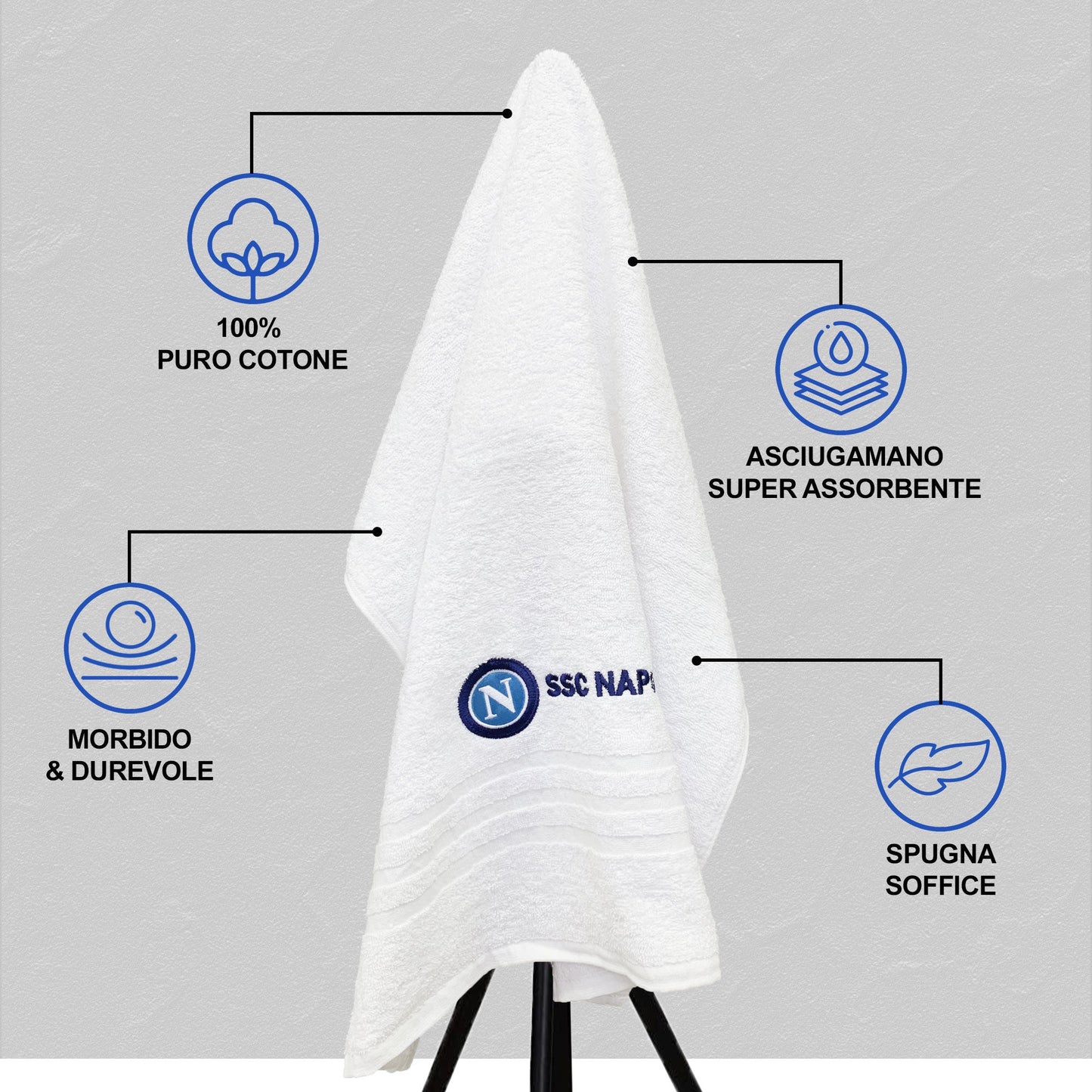 Set asciugamani bagno 1+1 SSC Napoli originale in spugna di puro cotone 6131