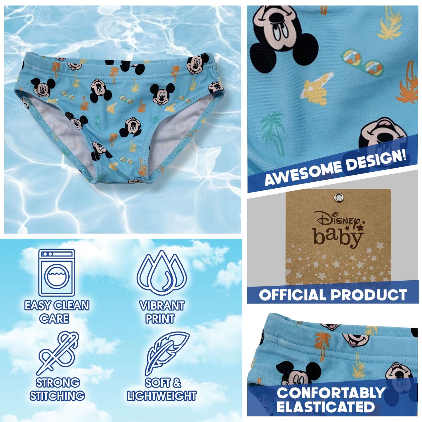 Costume da bagno per neonato bambino Disney Mickey Mouse slip mare bimbo 6141