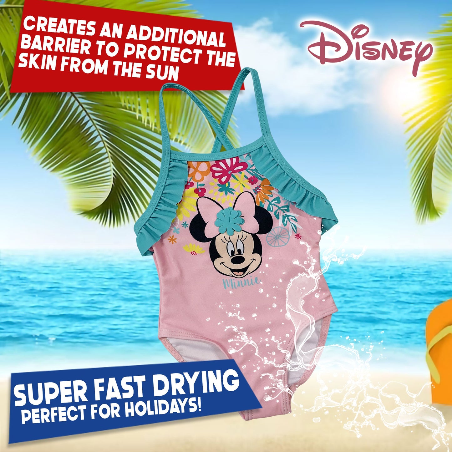 Costume da bagno per neonato bambina Disney Minnie Mouse 1 pezzo bimba mare 6146