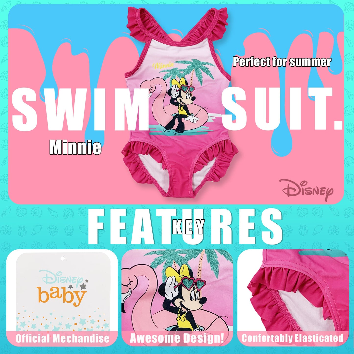 Costume da bagno per neonato bambina Disney Minnie Mouse 1 pezzo 6147