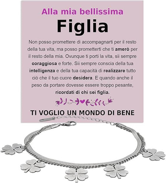 Bracciale Quadrifoglio A mia Figlia -  Ti voglio un Mondo di Bene.