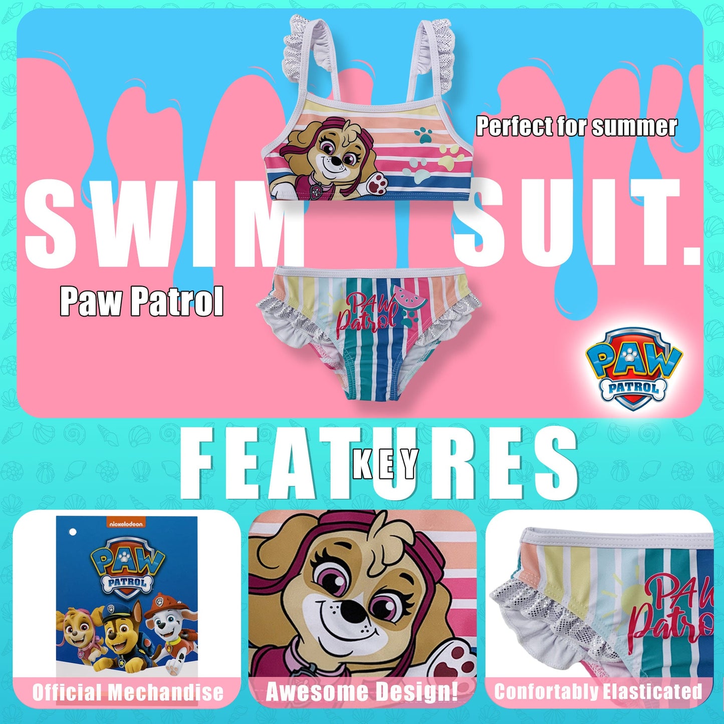 Costume da bagno bambina Paw Patrol due pezzi bikini mare 6152