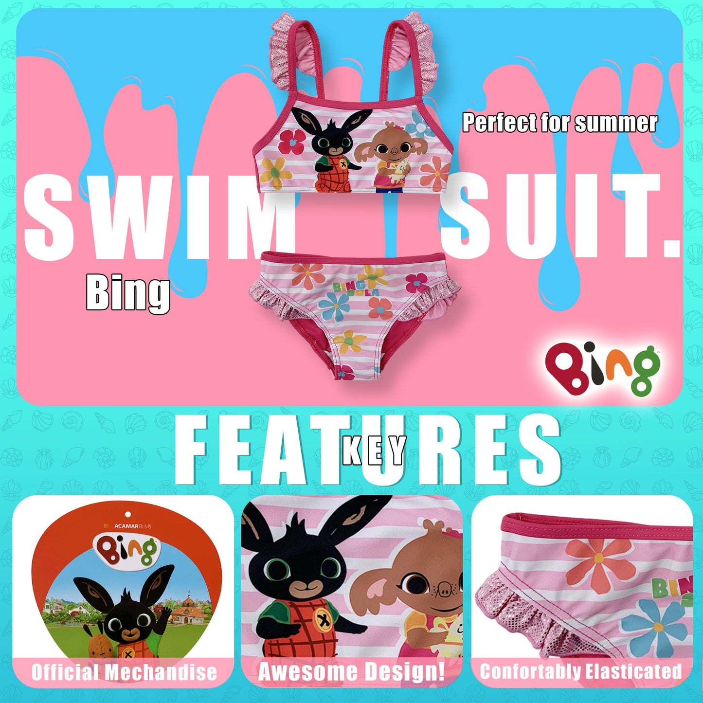 Costume da bagno bambina Bing e Sula due pezzi bikini mare 6154