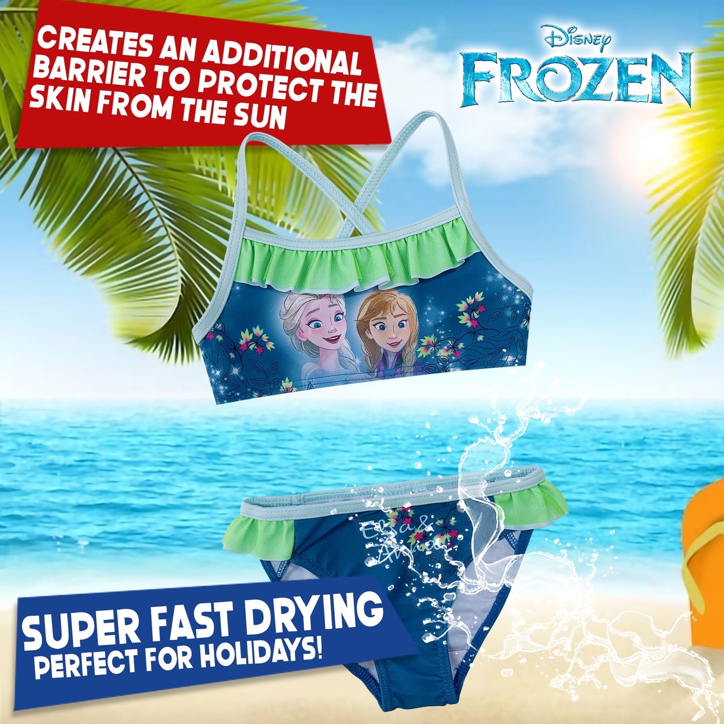 Costume da bagno bambina Disney Frozen Elsa e Anna due pezzi bikini mare 6155