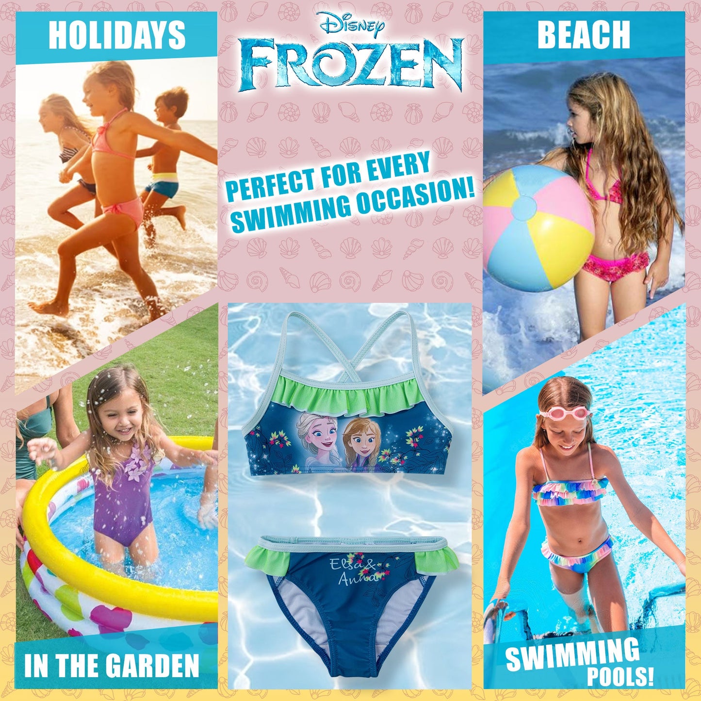 Costume da bagno bambina Disney Frozen Elsa e Anna due pezzi bikini mare 6155