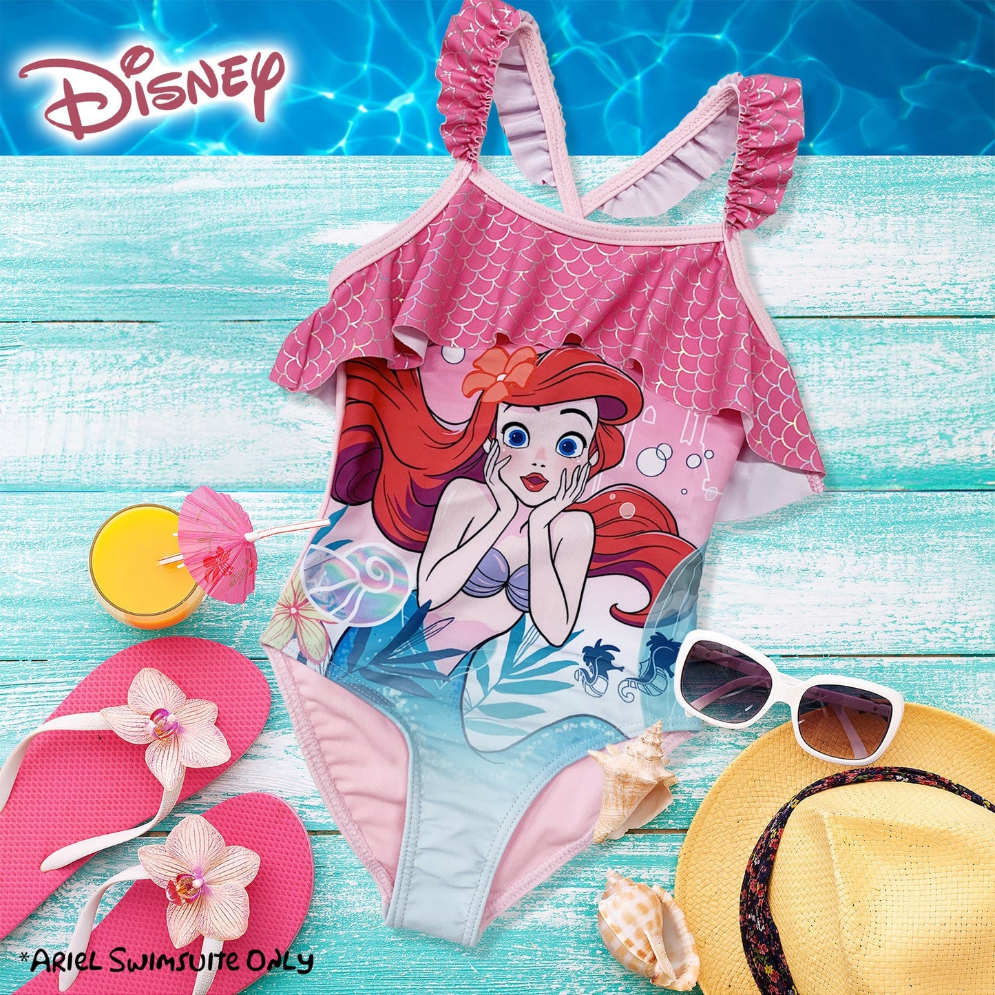 Costume da bagno bambina Disney la Sirenetta Ariel un pezzo intero mare 6157