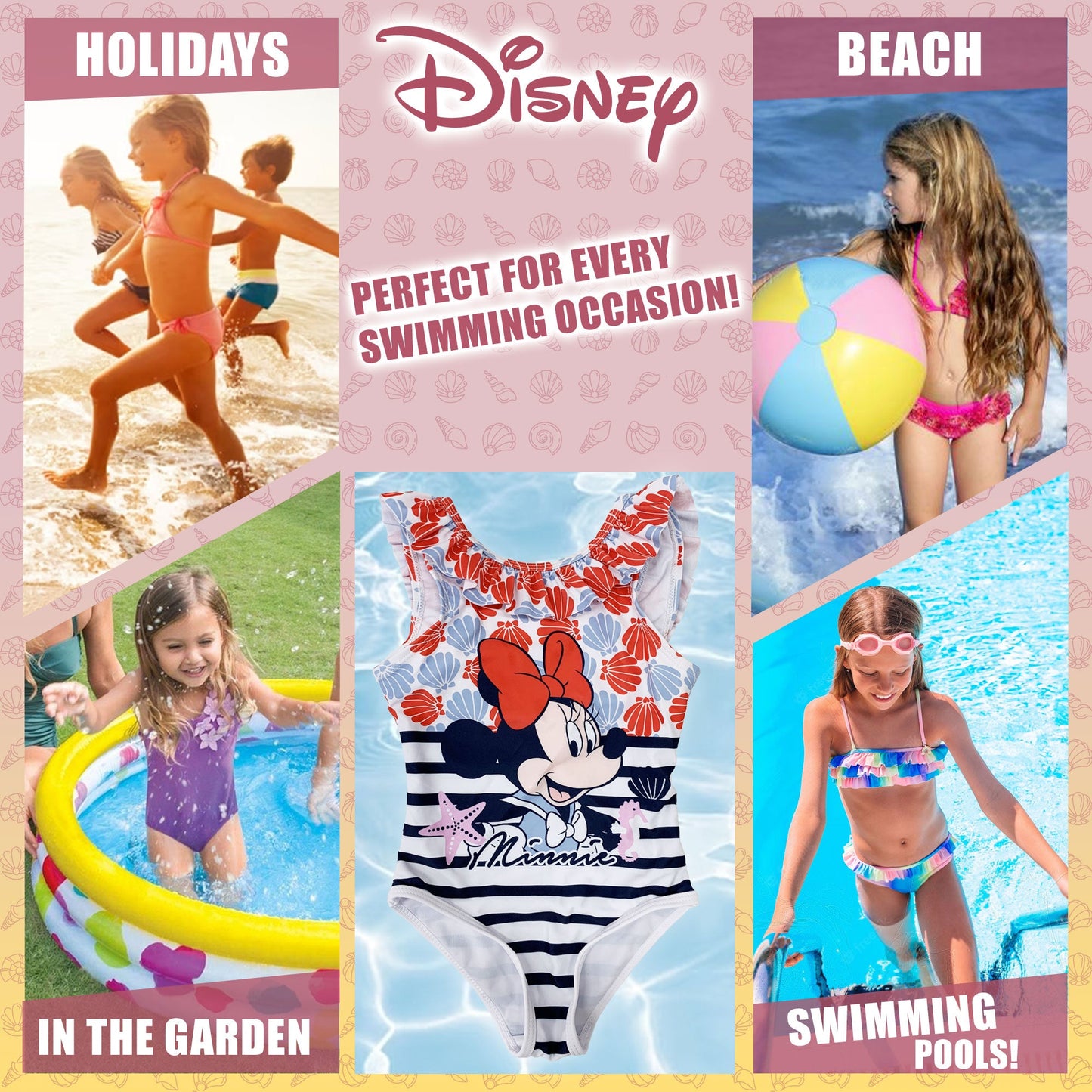 Costume da bagno bambina Disney Minnie Mouse un pezzo costume mare intero 6161