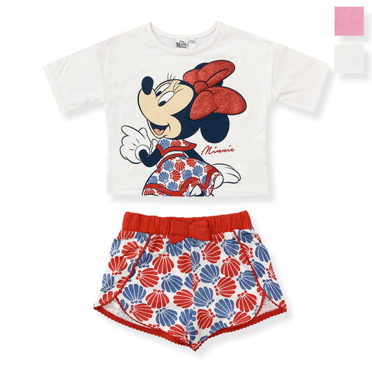 Completo bambina Disney Minnie Mouse estivo t-shirt e pantaloncino cotone 6166